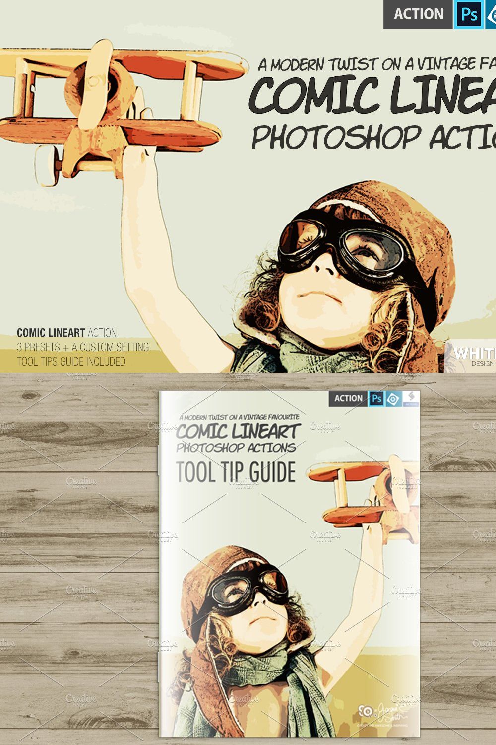 Comic LineArt Actions pinterest preview image.