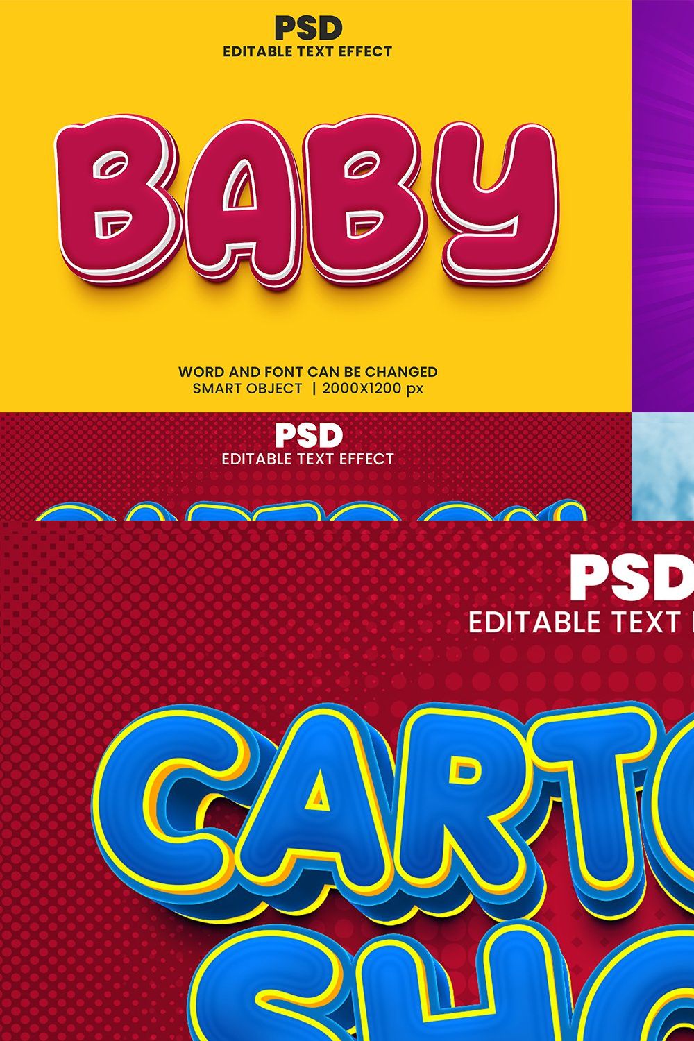 Comic Style 3d Text Effect Bundle pinterest preview image.