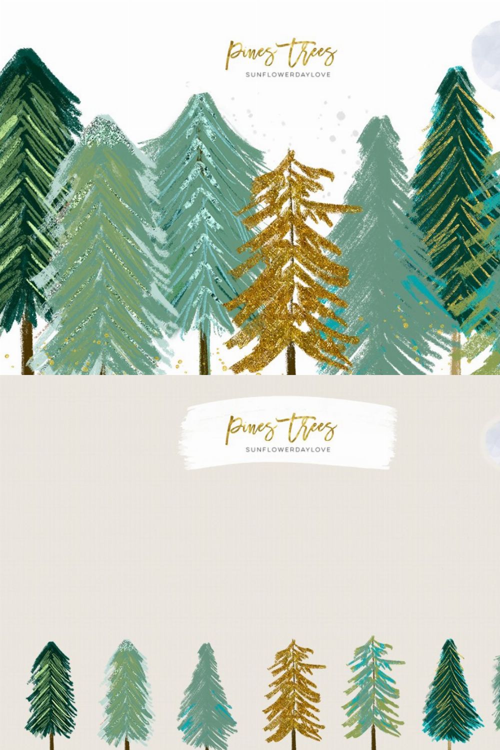 Conifer Trees, Watercolor pine trees pinterest preview image.