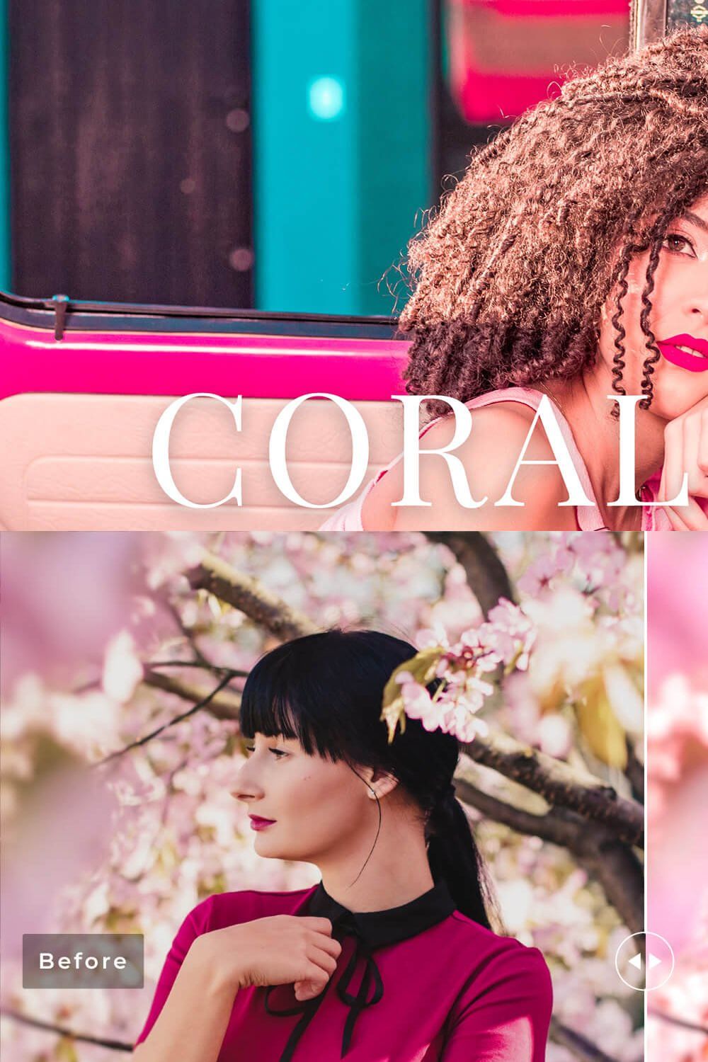 Coral Pink Pro Lightroom Presets pinterest preview image.