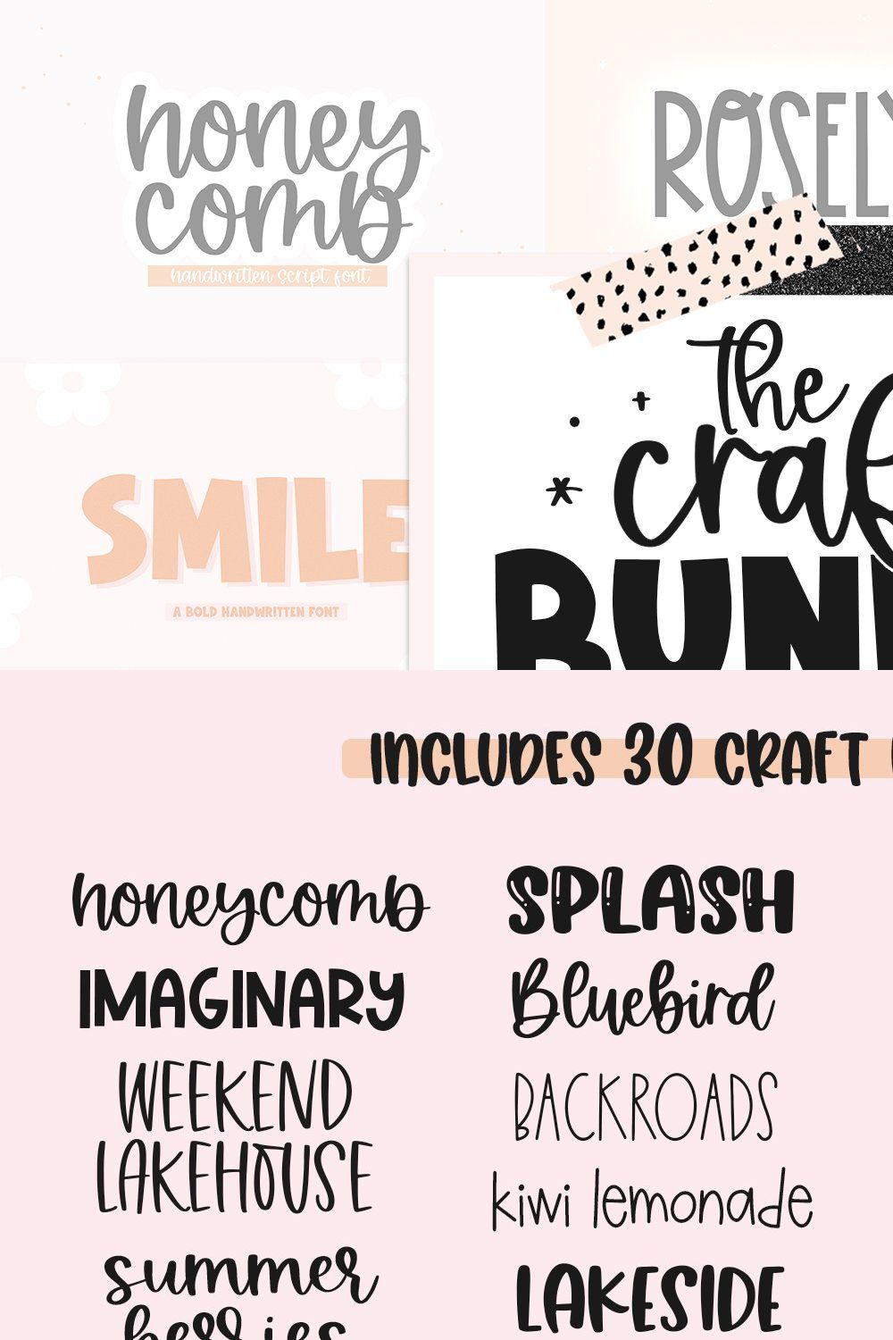 Crafty Font Bundle | 30 Fonts pinterest preview image.