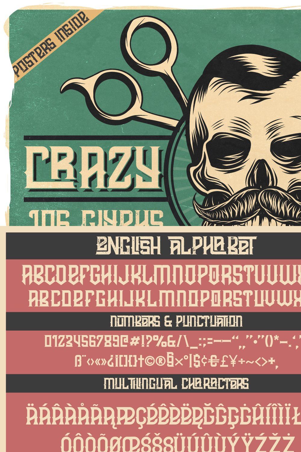 Crazy Barber font with bonuses pinterest preview image.