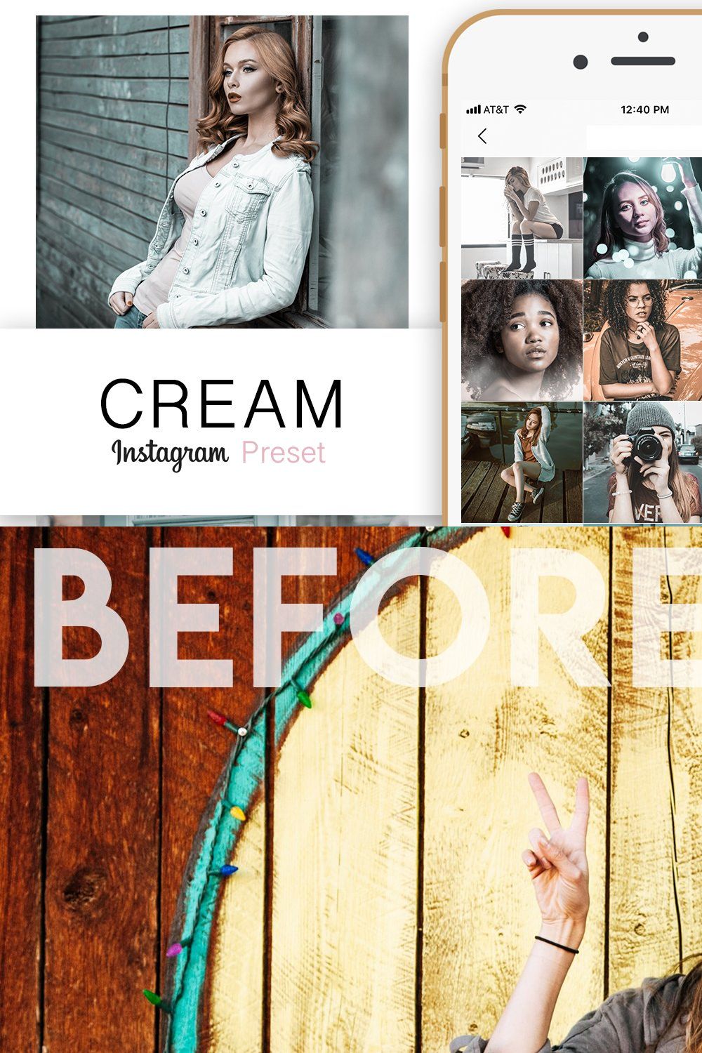 Cream Instagram Lightroom Presets pinterest preview image.