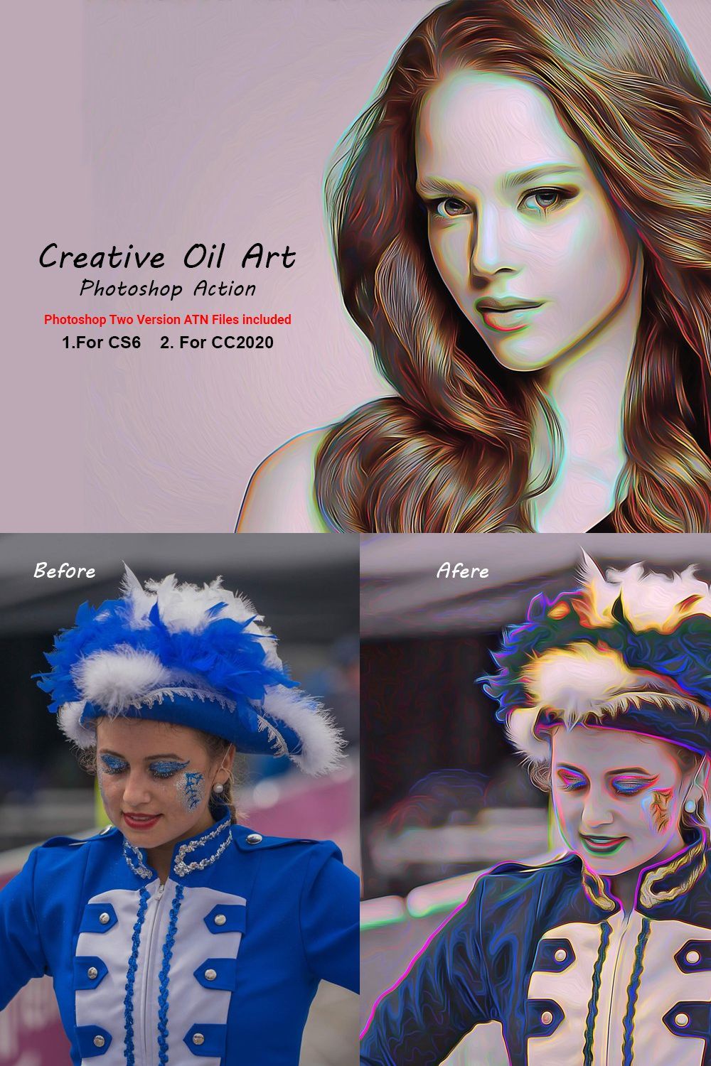 Creative Oil Art Photoshop Action pinterest preview image.