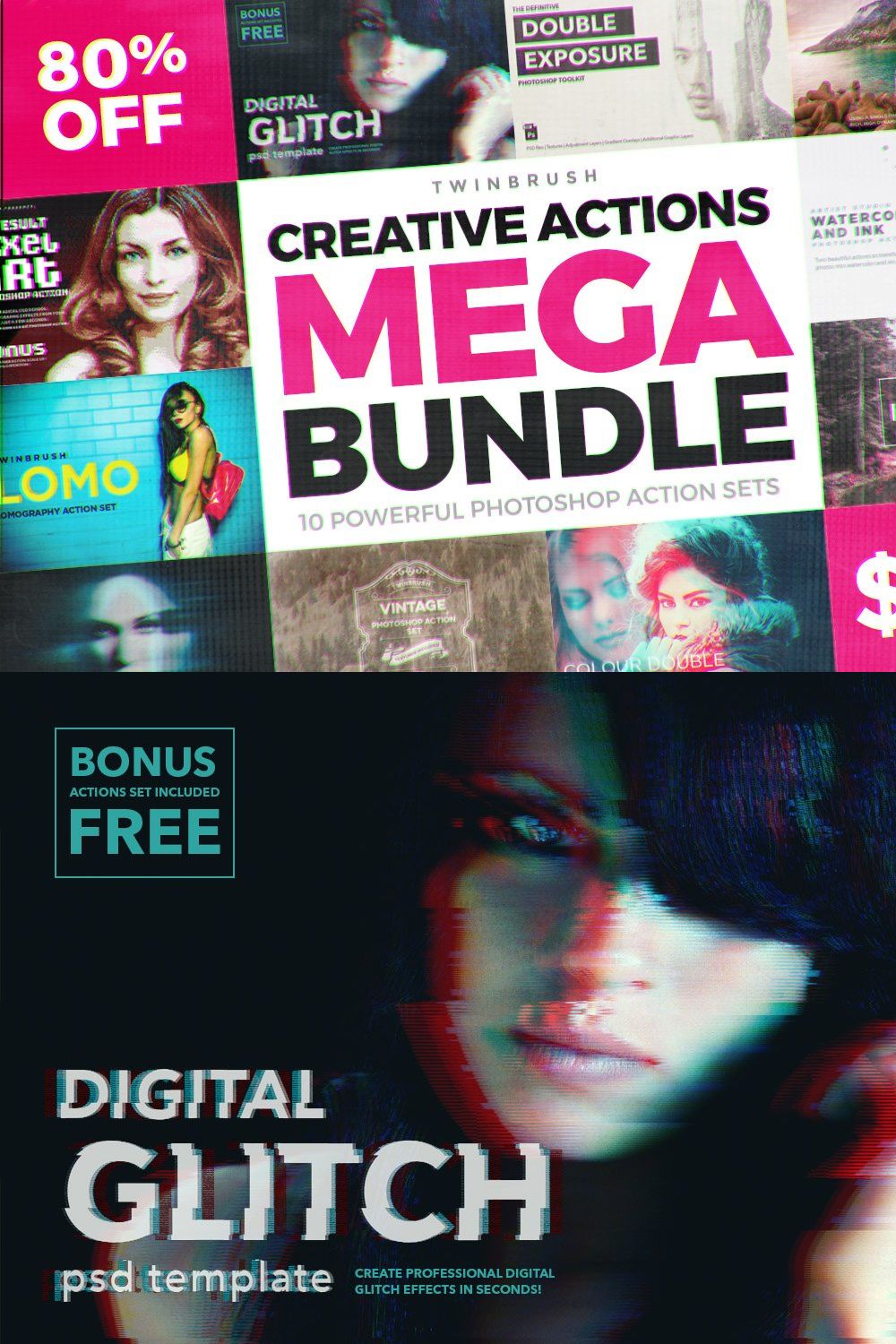 Creative Photoshop Effects Bundle pinterest preview image.