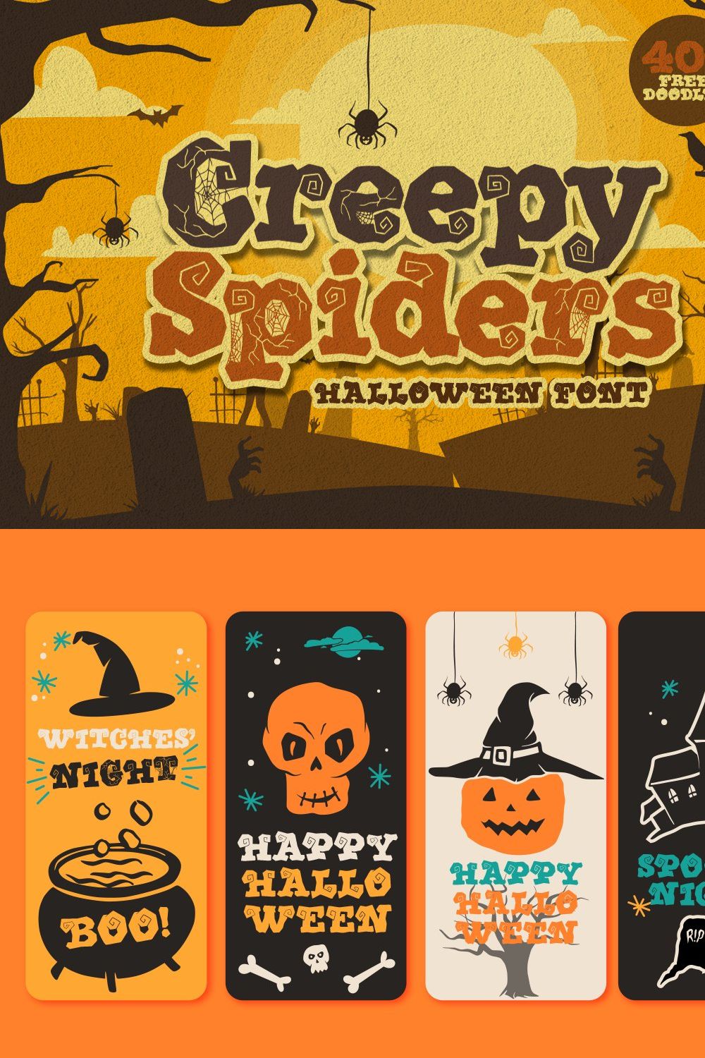 Creepy Spiders || Free Doodles pinterest preview image.