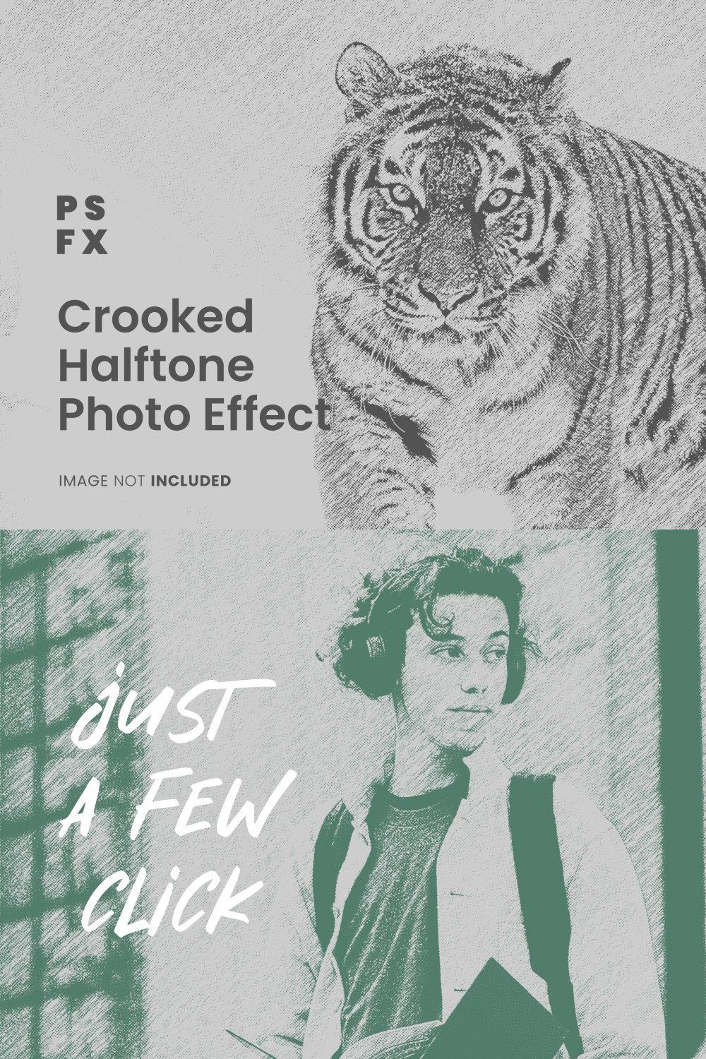 Crocked Halftone photo Effect Psd pinterest preview image.