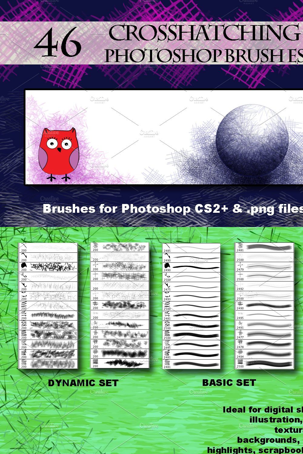 Crosshatching Brushes pinterest preview image.