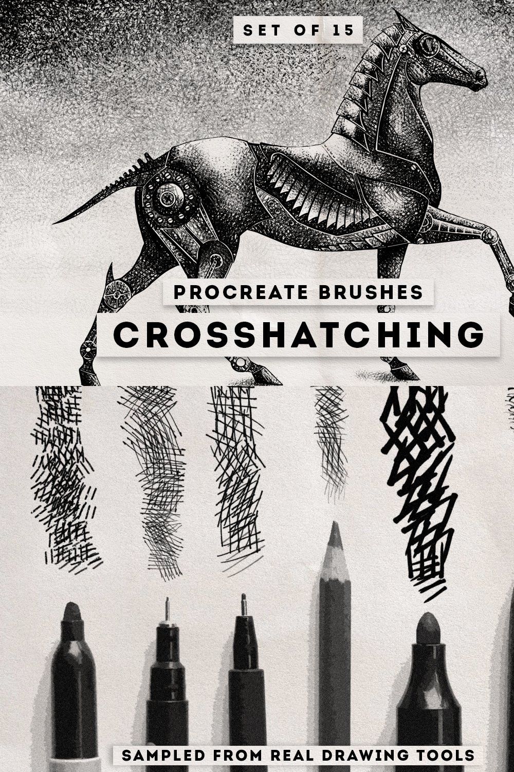 Crosshatching Procreate brushes pinterest preview image.