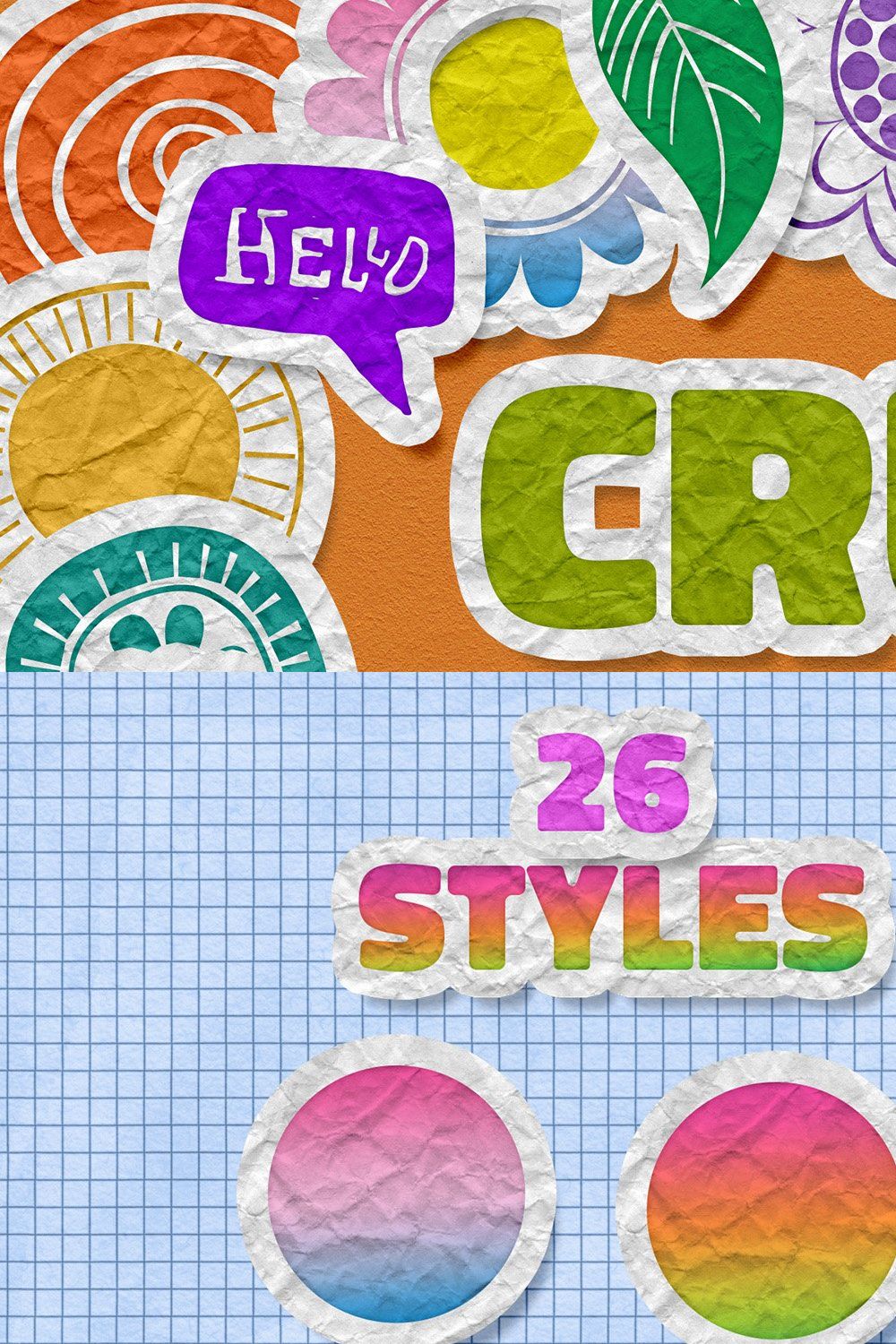 Crumpled Stickers Layer Styles pinterest preview image.