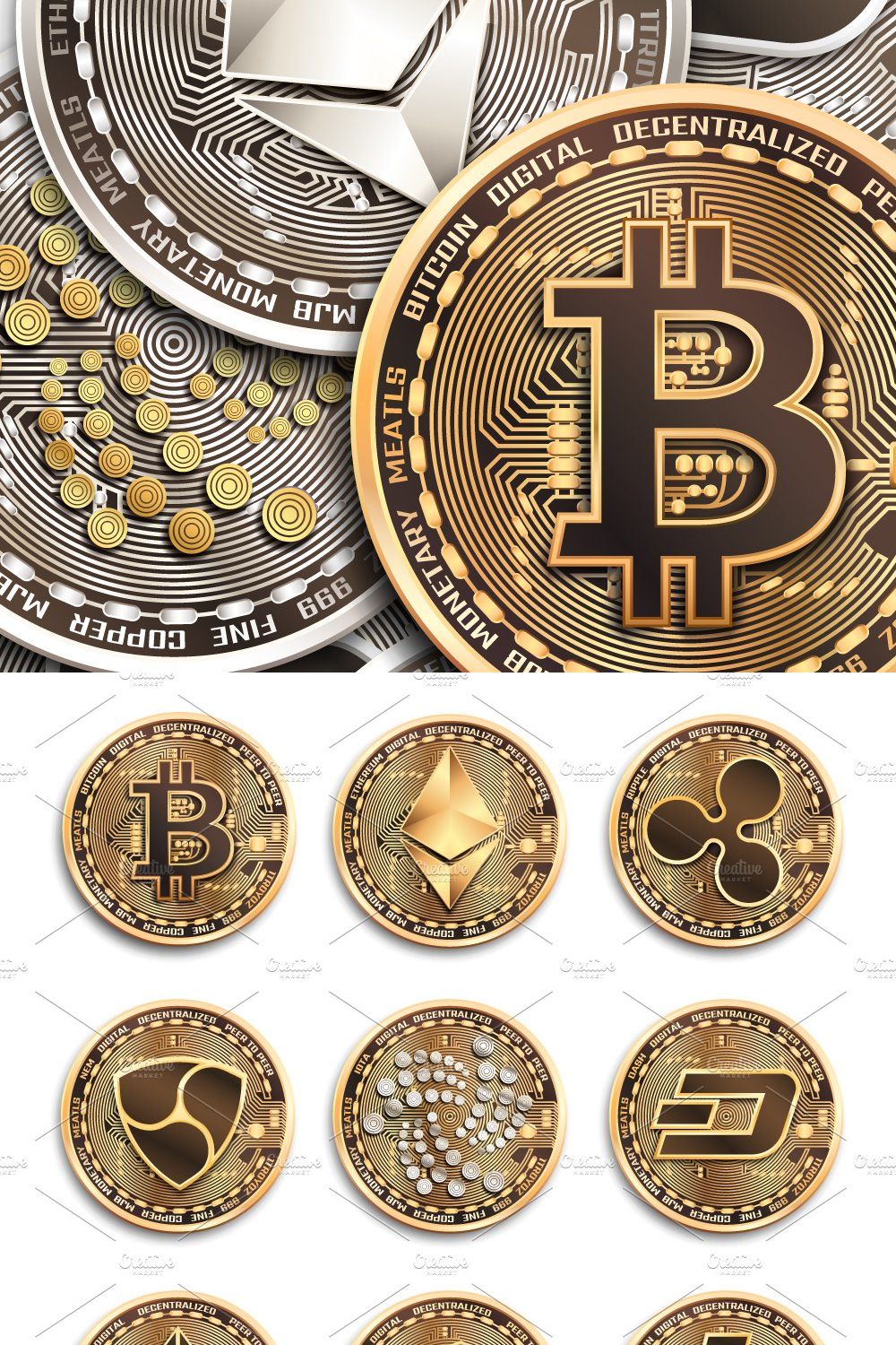 Cryptocurrency set + texture pinterest preview image.