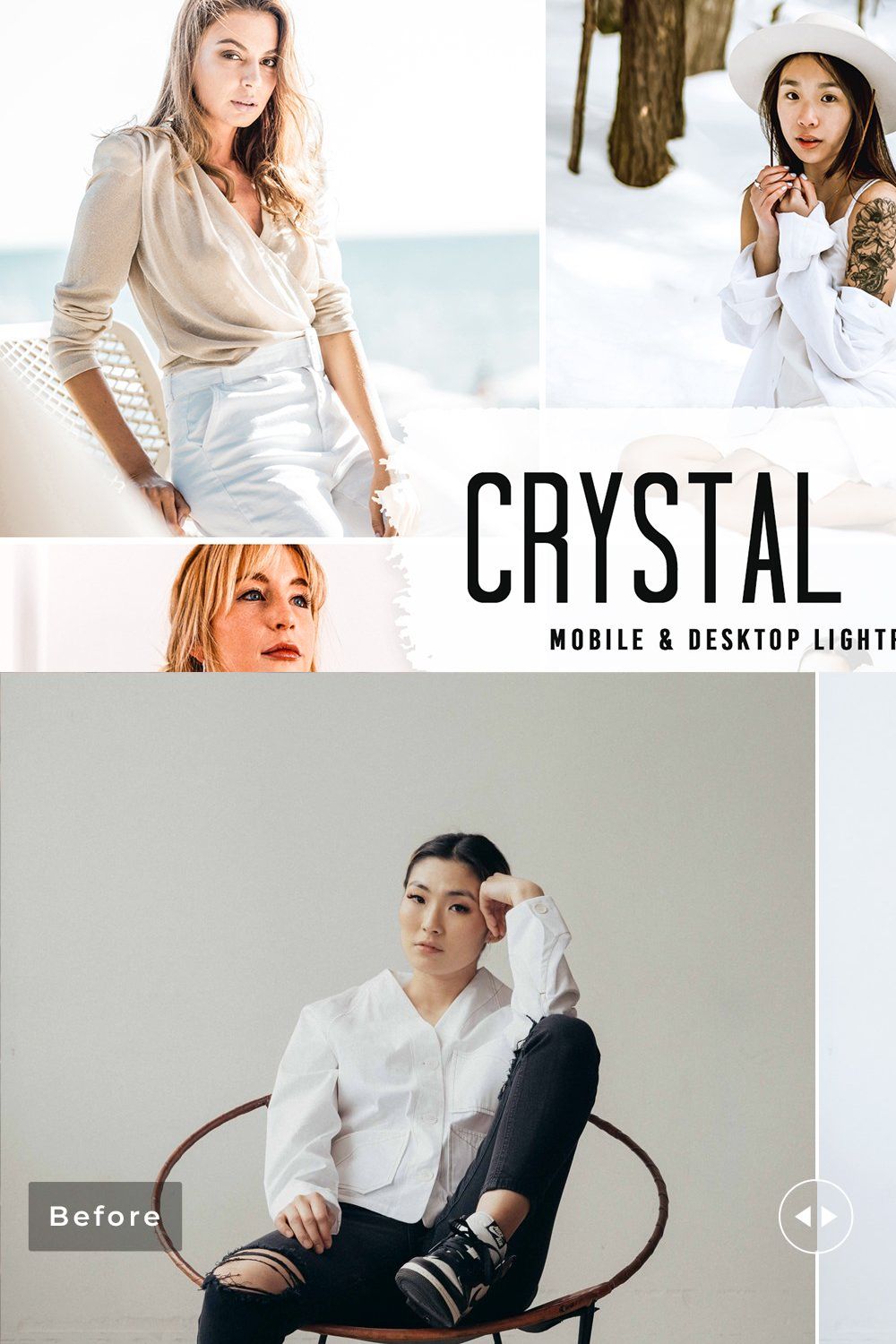 Crystal White Pro Lightroom Presets pinterest preview image.