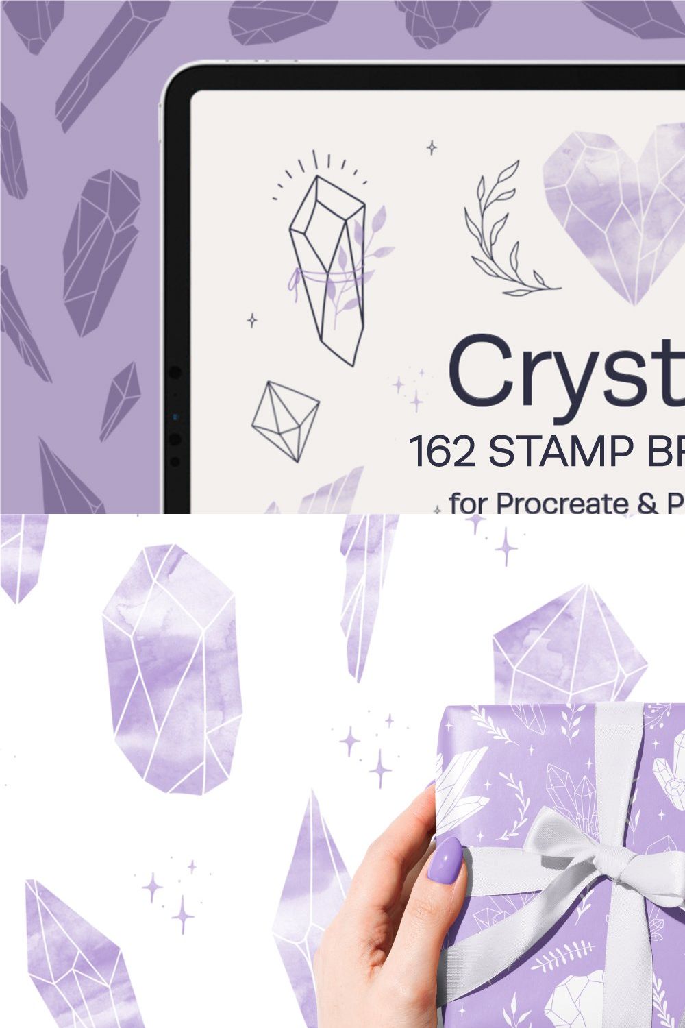 Crystals Stamp Brushes for Procreate pinterest preview image.