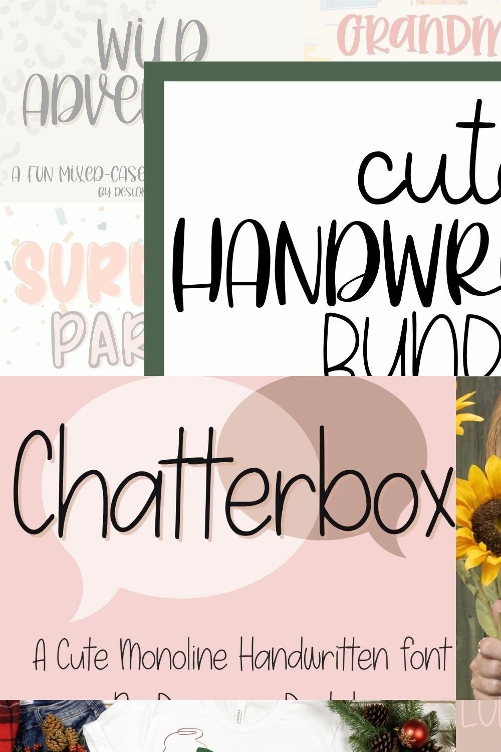 Cute Handwritten Font Bundle pinterest preview image.