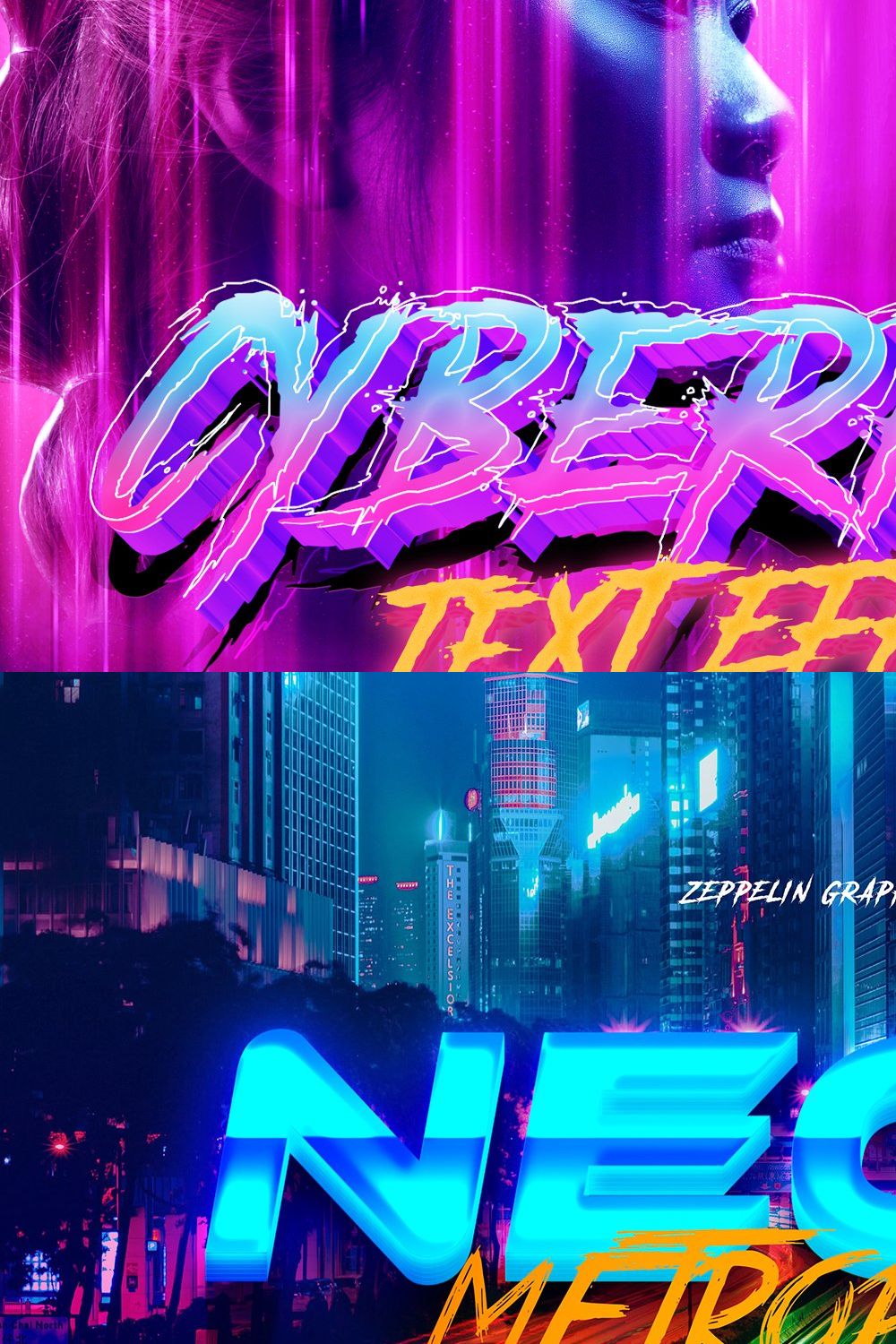 Cyberpunk 80s Text Effects pinterest preview image.