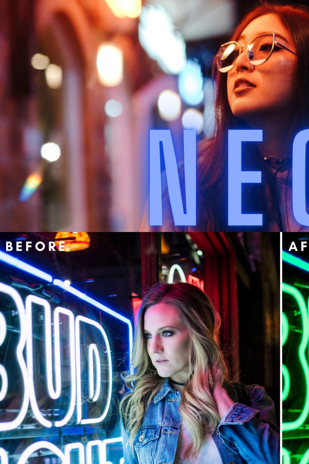 Cyberpunk Neon Lightroom Presets pinterest preview image.