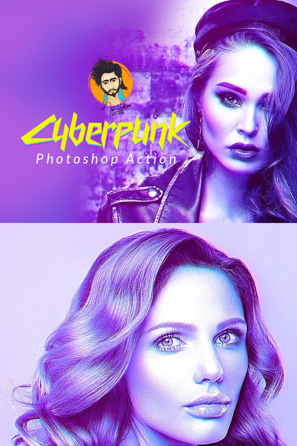 Cyberpunk Photoshop Action pinterest preview image.