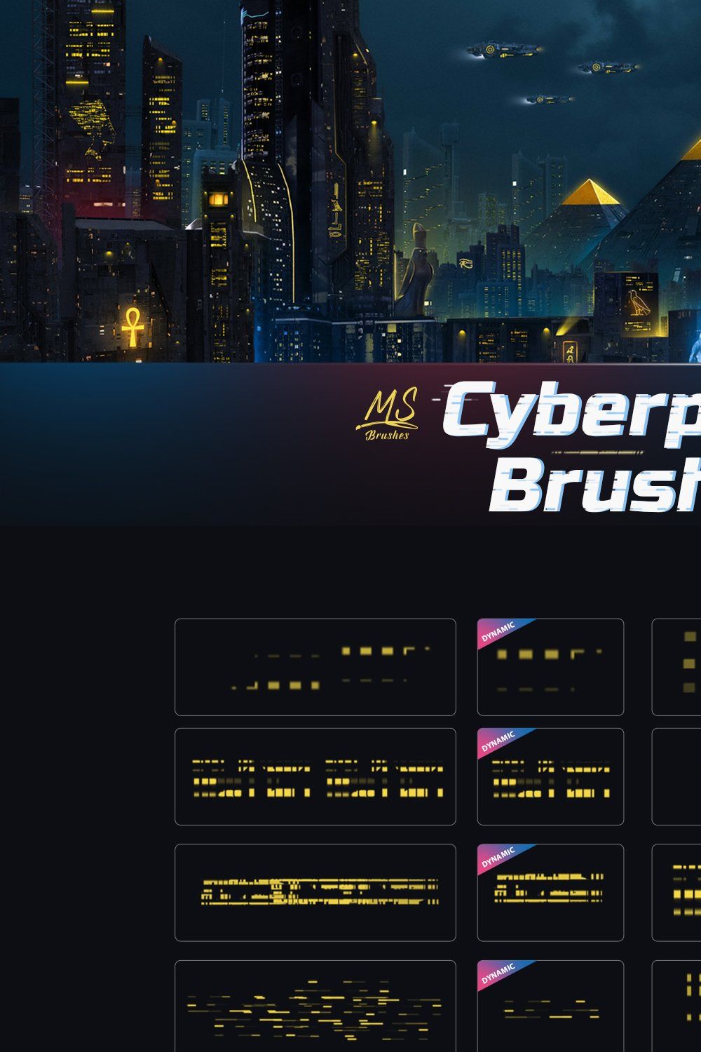 Cyberpunk Photoshop Brushes pinterest preview image.