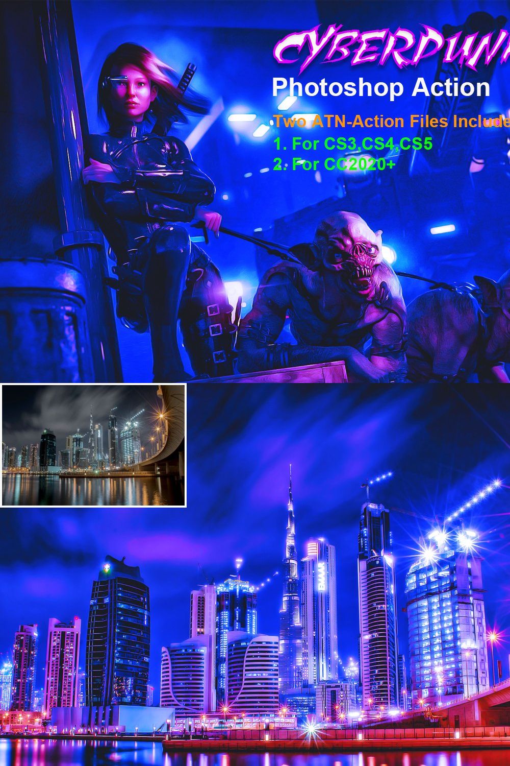 CyberPunk PRO Photoshop Action pinterest preview image.