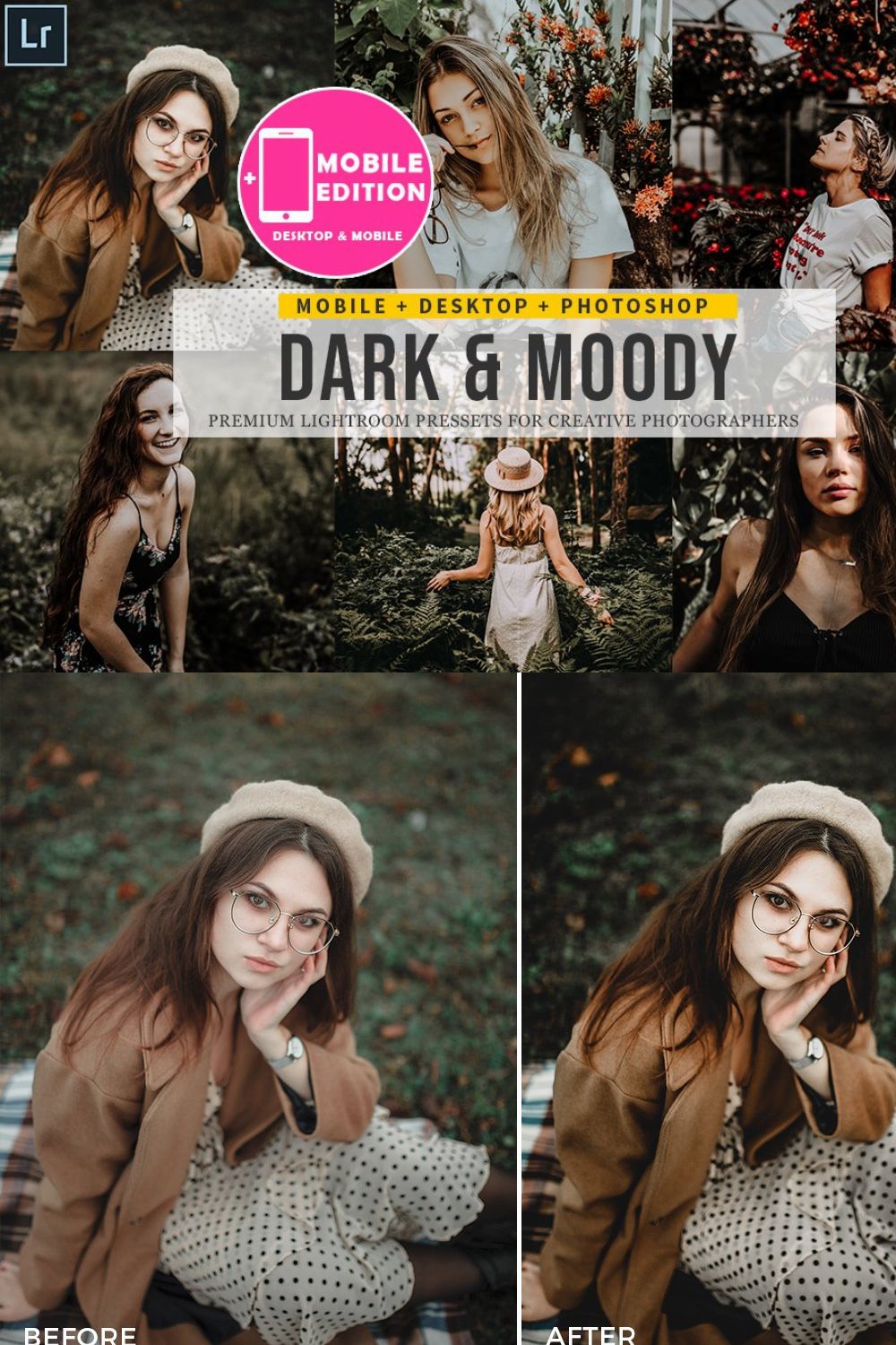 Dark and Moody Lightroom Presets pinterest preview image.