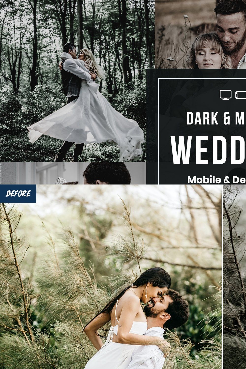Dark And Moody Wedding Presets pinterest preview image.