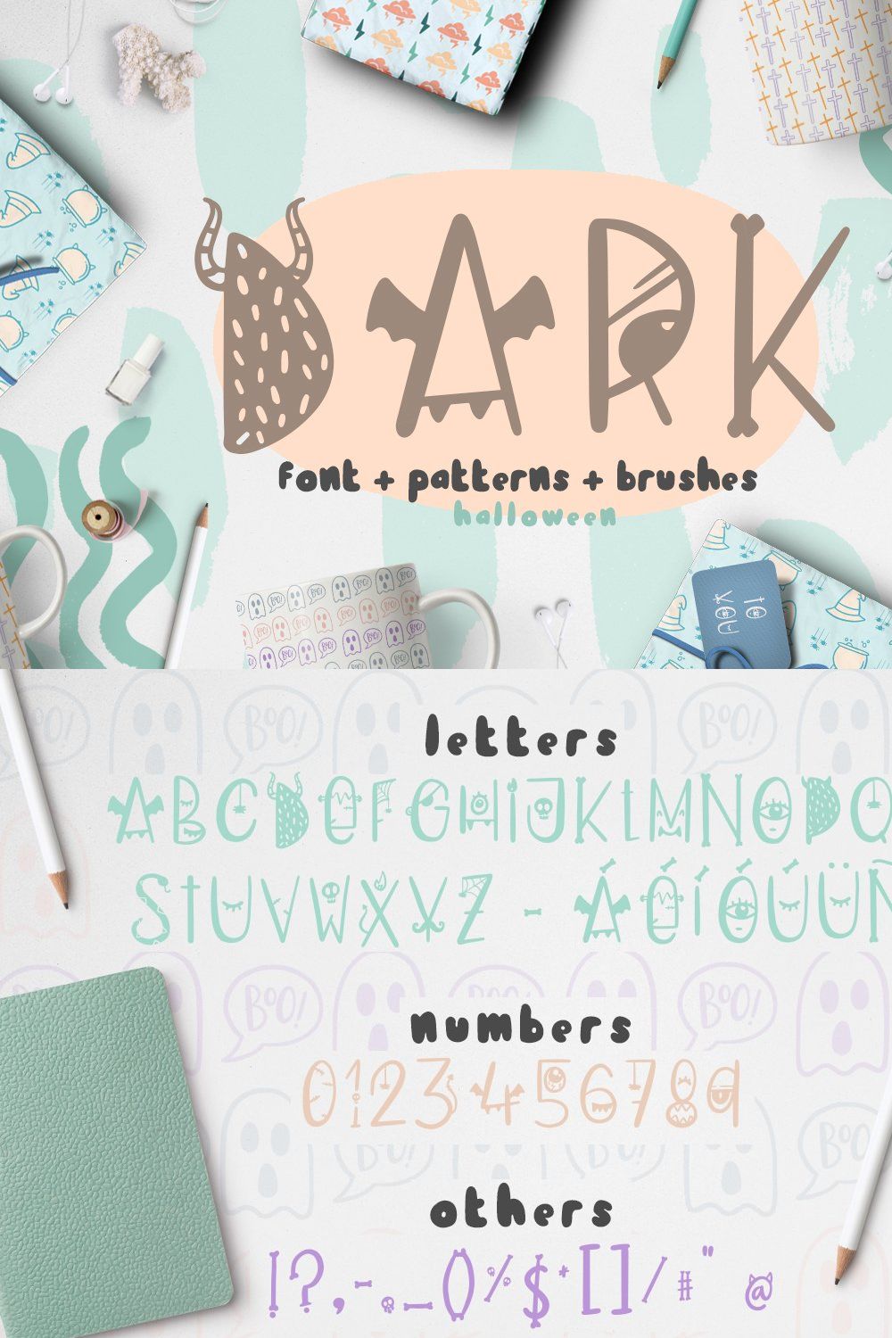 Dark font + patterns, brushes, MORE! pinterest preview image.