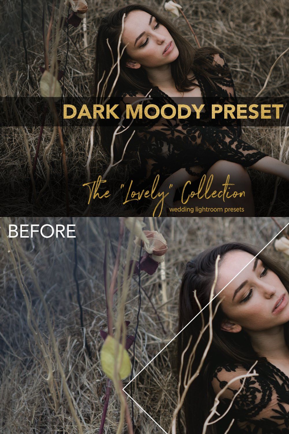 Dark Moody ACR + Lightroom Preset pinterest preview image.