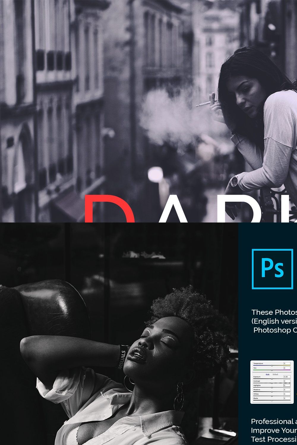 Darken Photoshop Actions pinterest preview image.