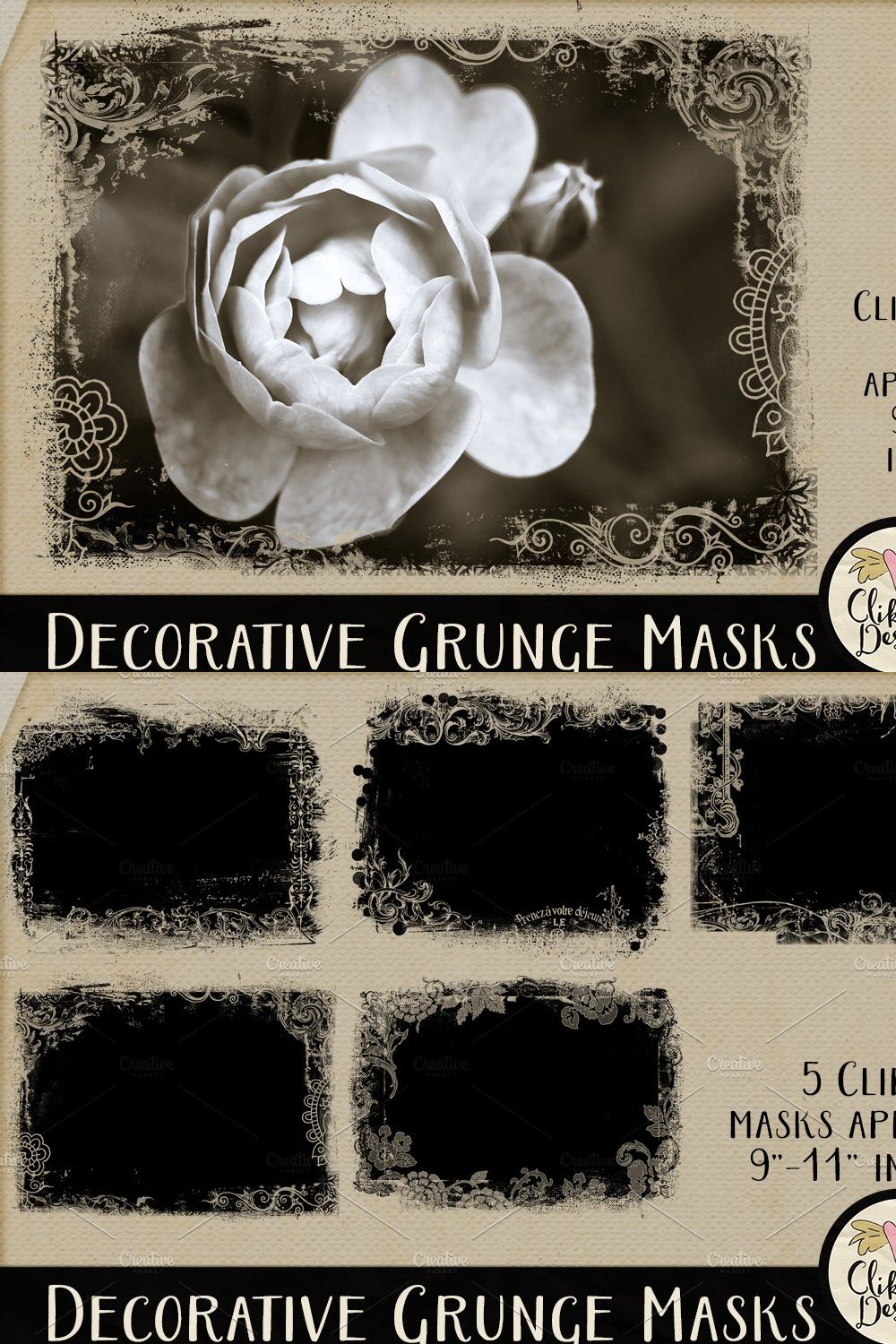 Decorative Grunge Photoshop Masks pinterest preview image.