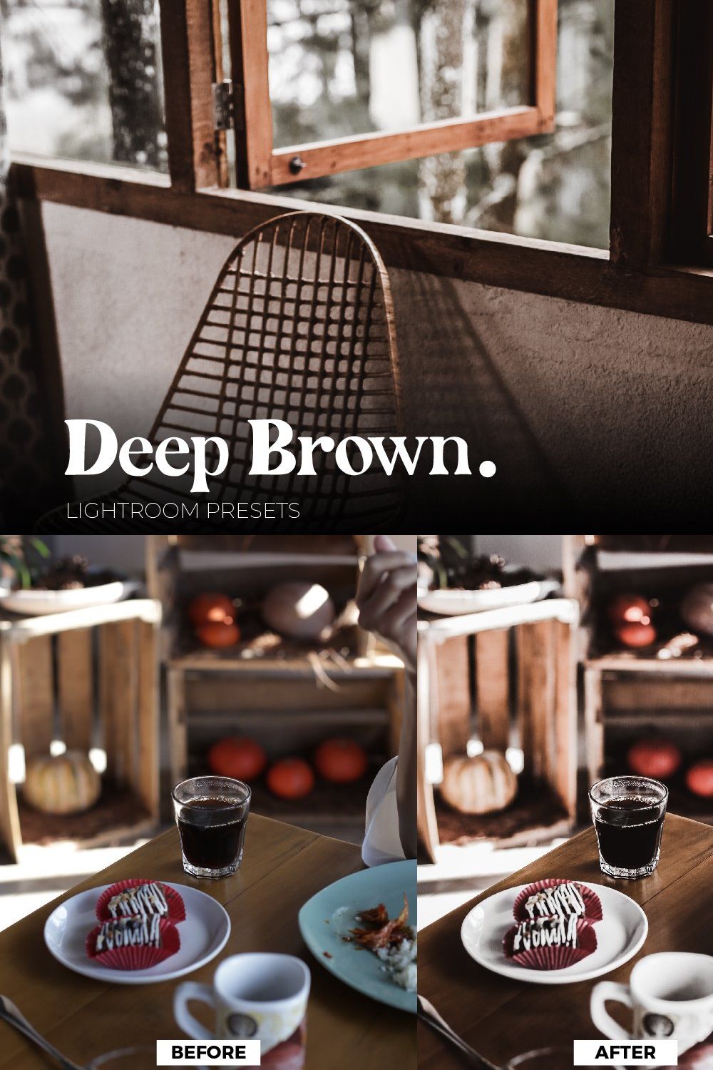 Deep Brown Lightroom Presets pinterest preview image.