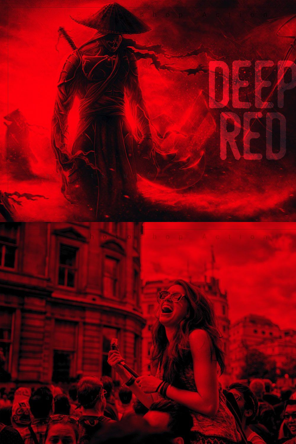 Deep Red Photoshop Action pinterest preview image.
