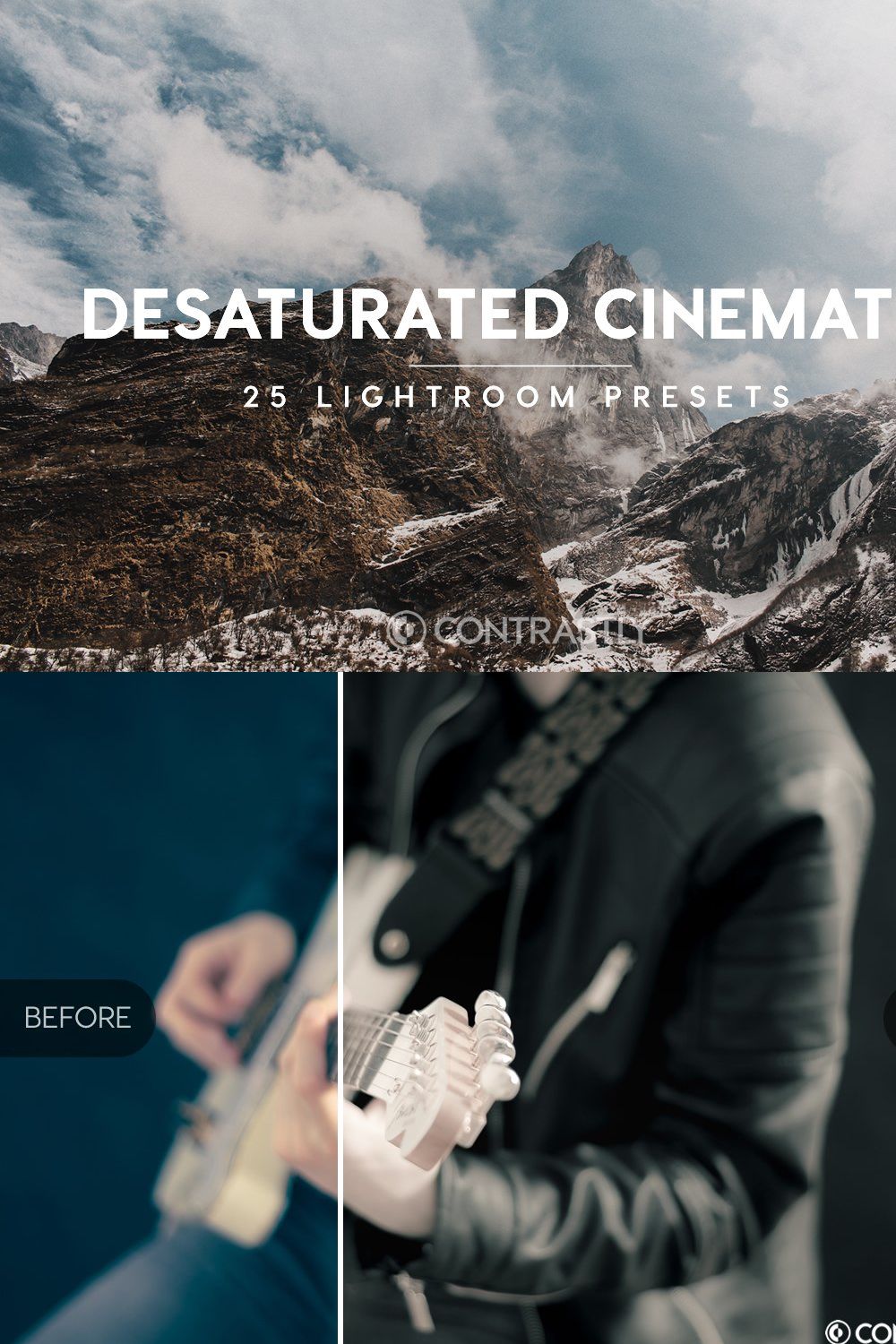 Desaturated Cinematic LR Presets pinterest preview image.