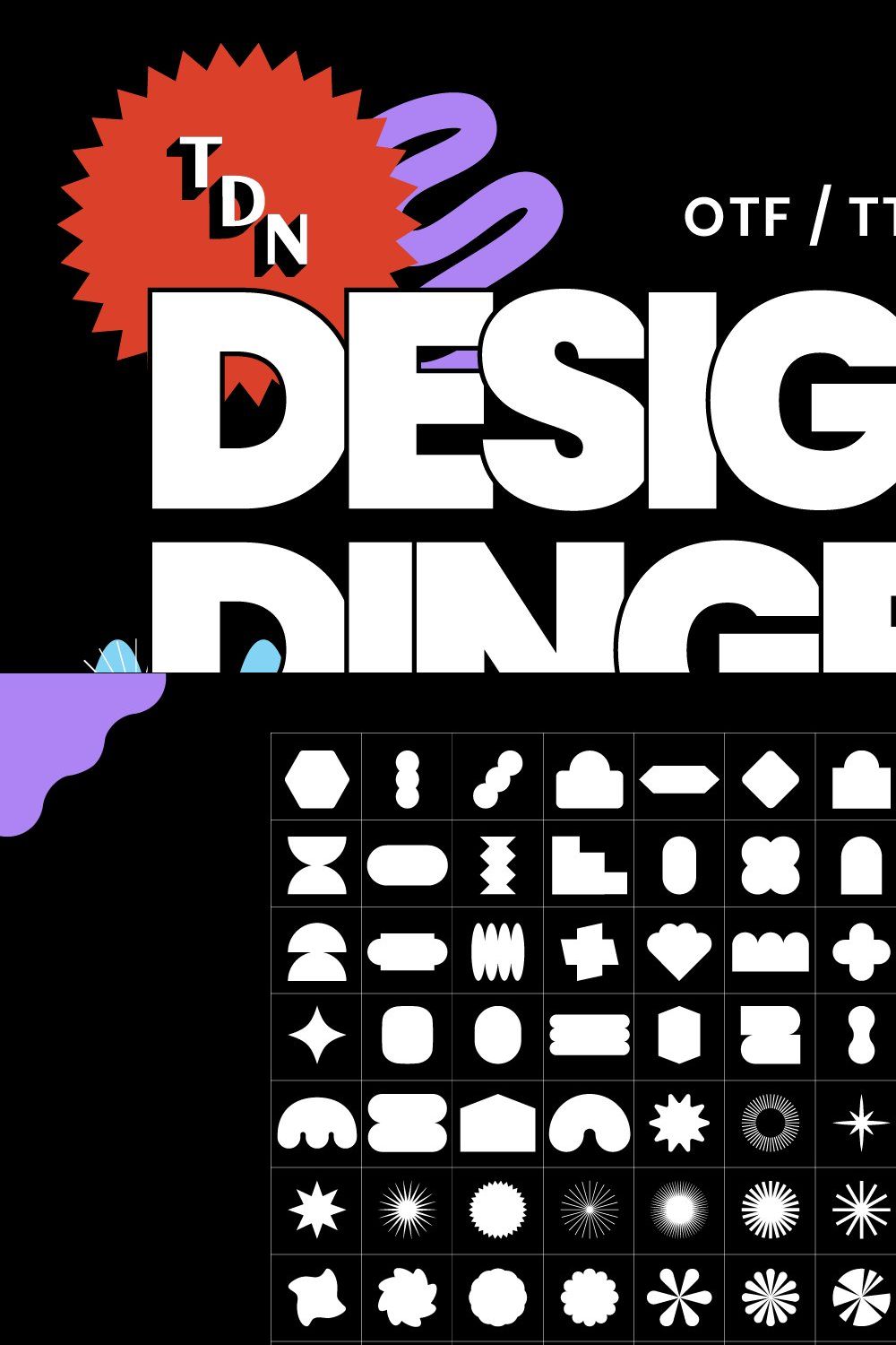 Designer Dingbats Font - 120 shapes! pinterest preview image.