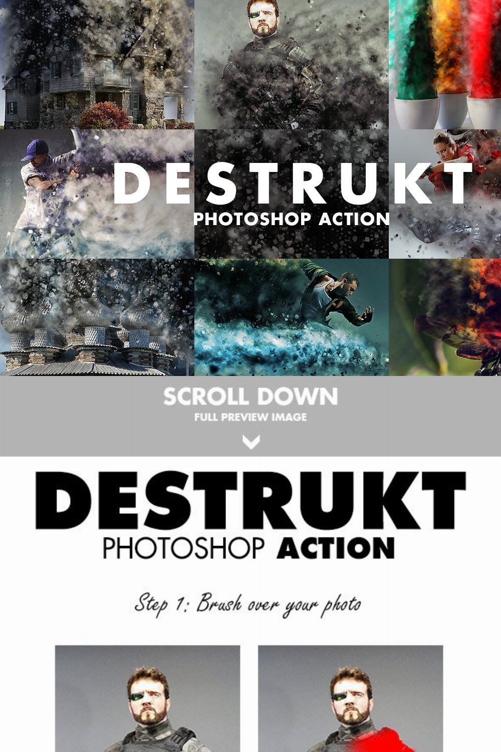 Destrukt Photoshop Action pinterest preview image.
