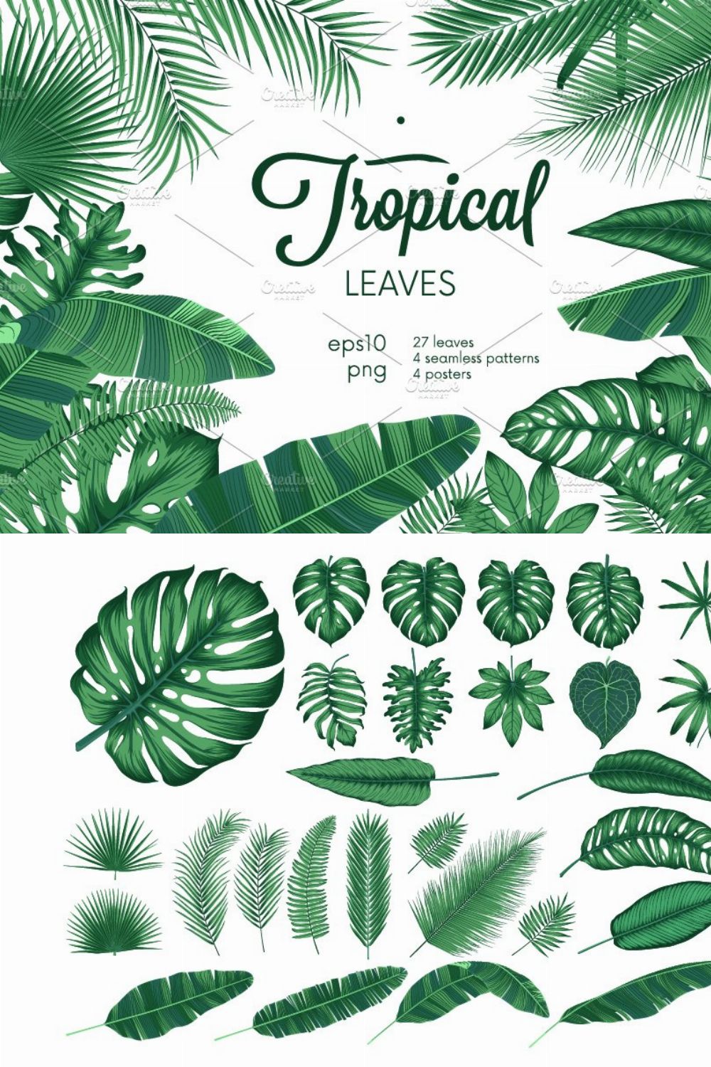 Detailed tropical leaves pinterest preview image.
