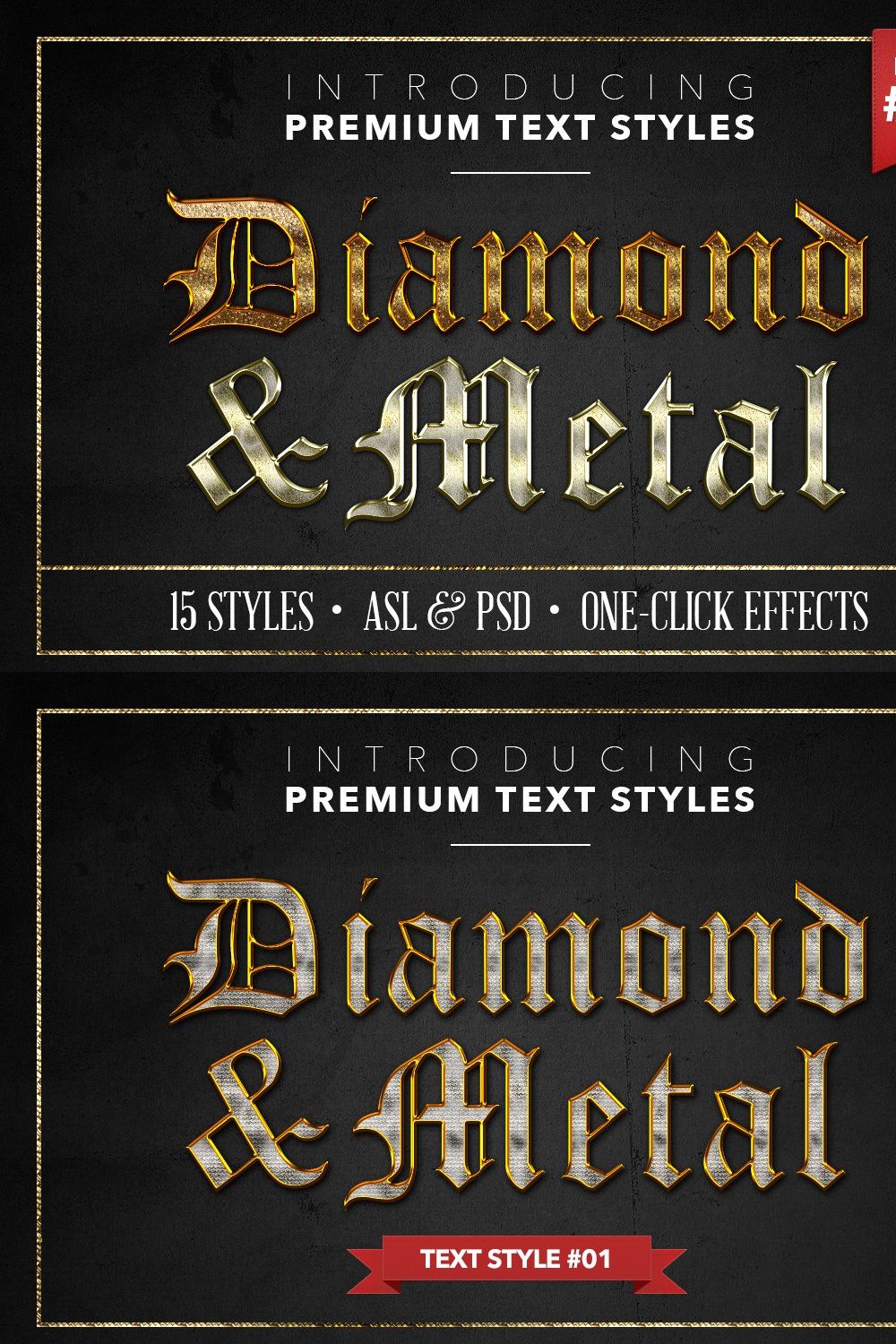 Diamond & Metal #1 - 15 Text Styles pinterest preview image.