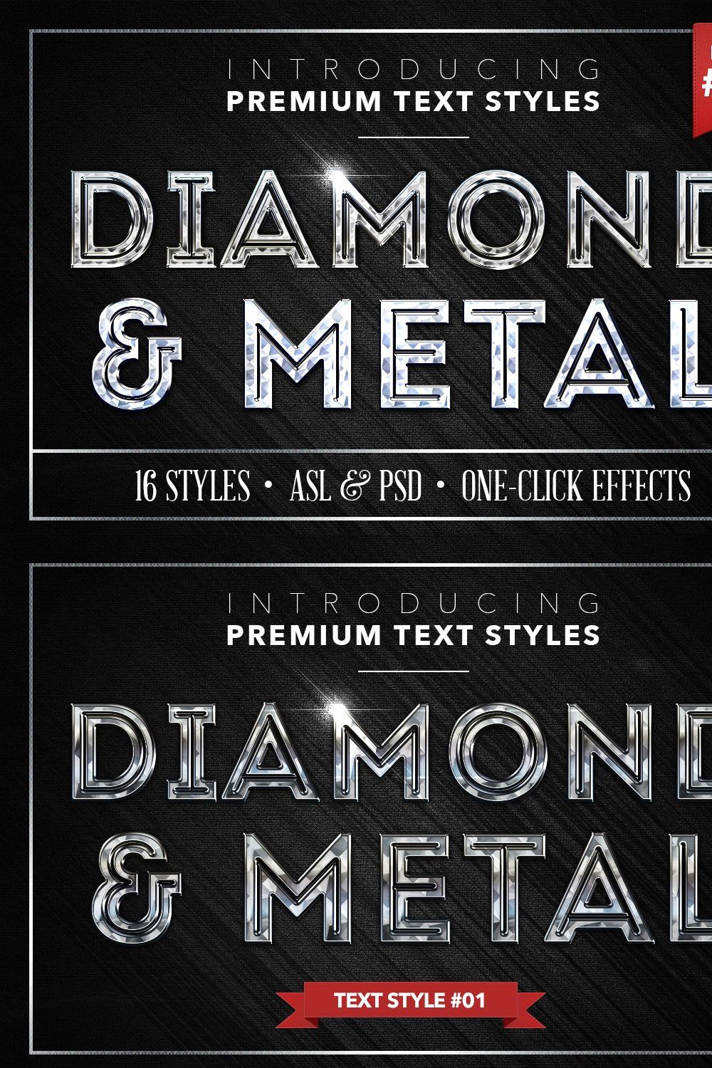 Diamond & Metal #2 - 16 Text Styles pinterest preview image.