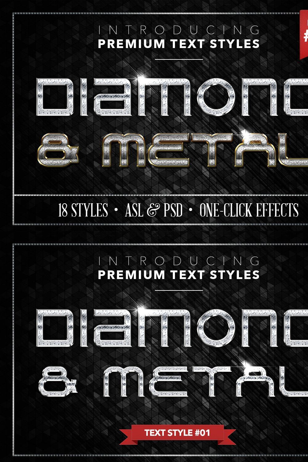 Diamond & Metal #3 - 18 Text Styles pinterest preview image.