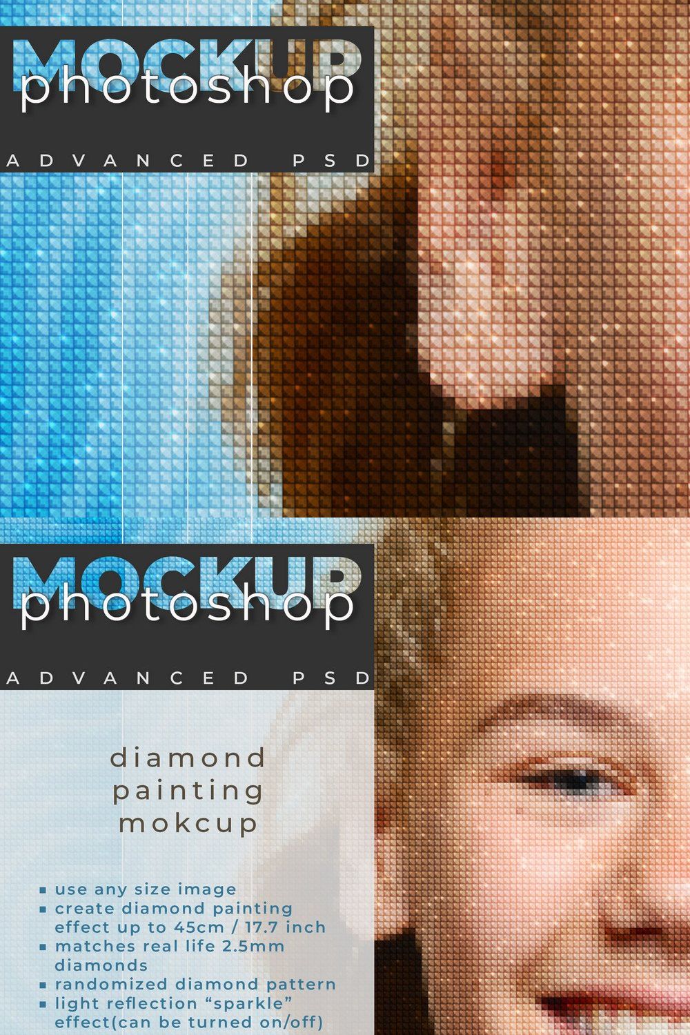 Diamond painting mockup pinterest preview image.