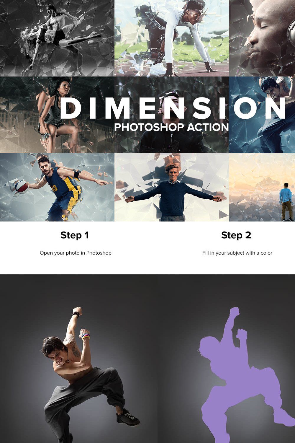 Dimension Photoshop Action pinterest preview image.