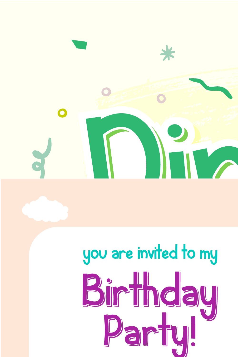 Dinoko - Cute layered font with dino pinterest preview image.