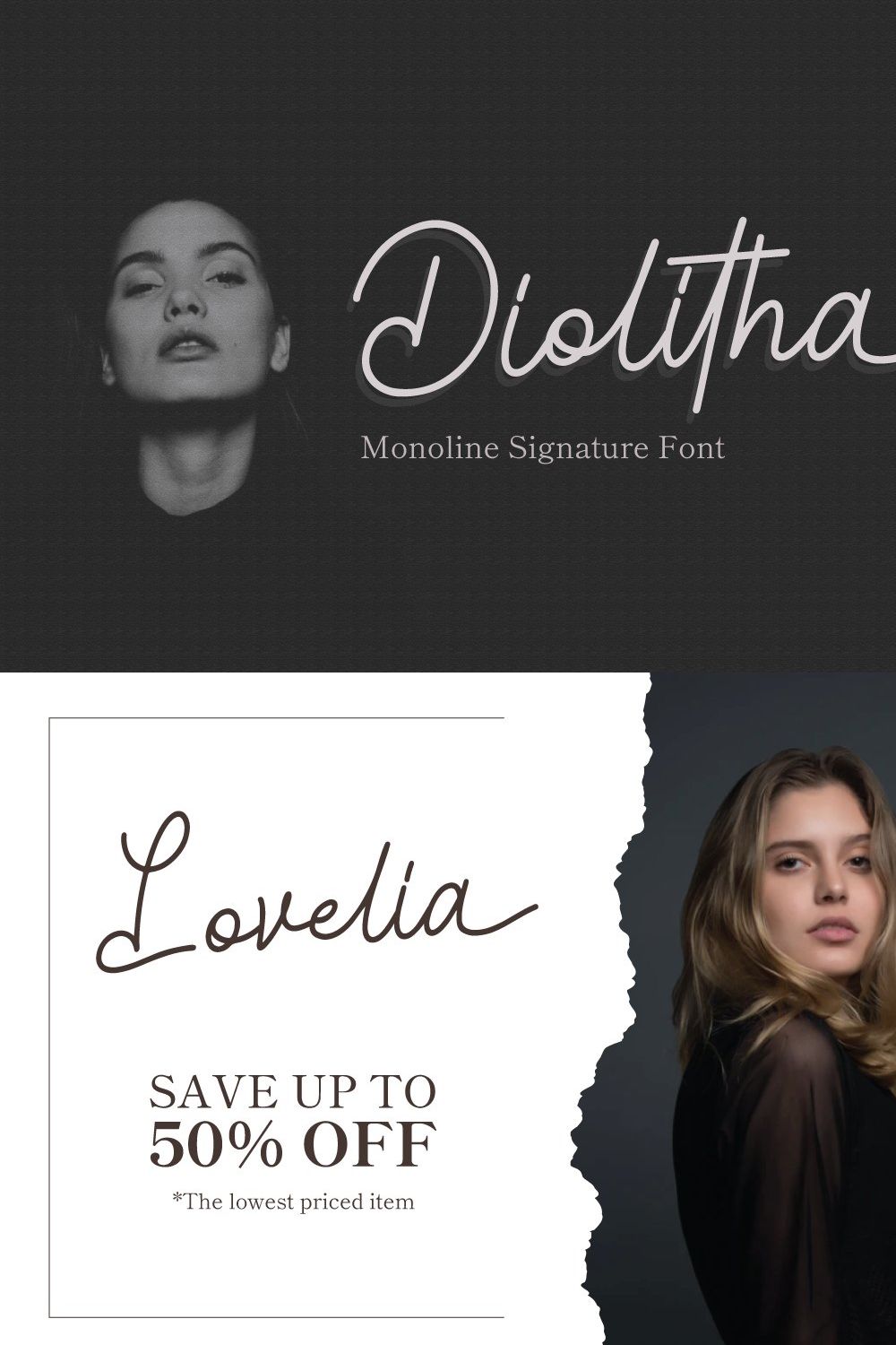 Diolitha - Monoline Signature Font pinterest preview image.