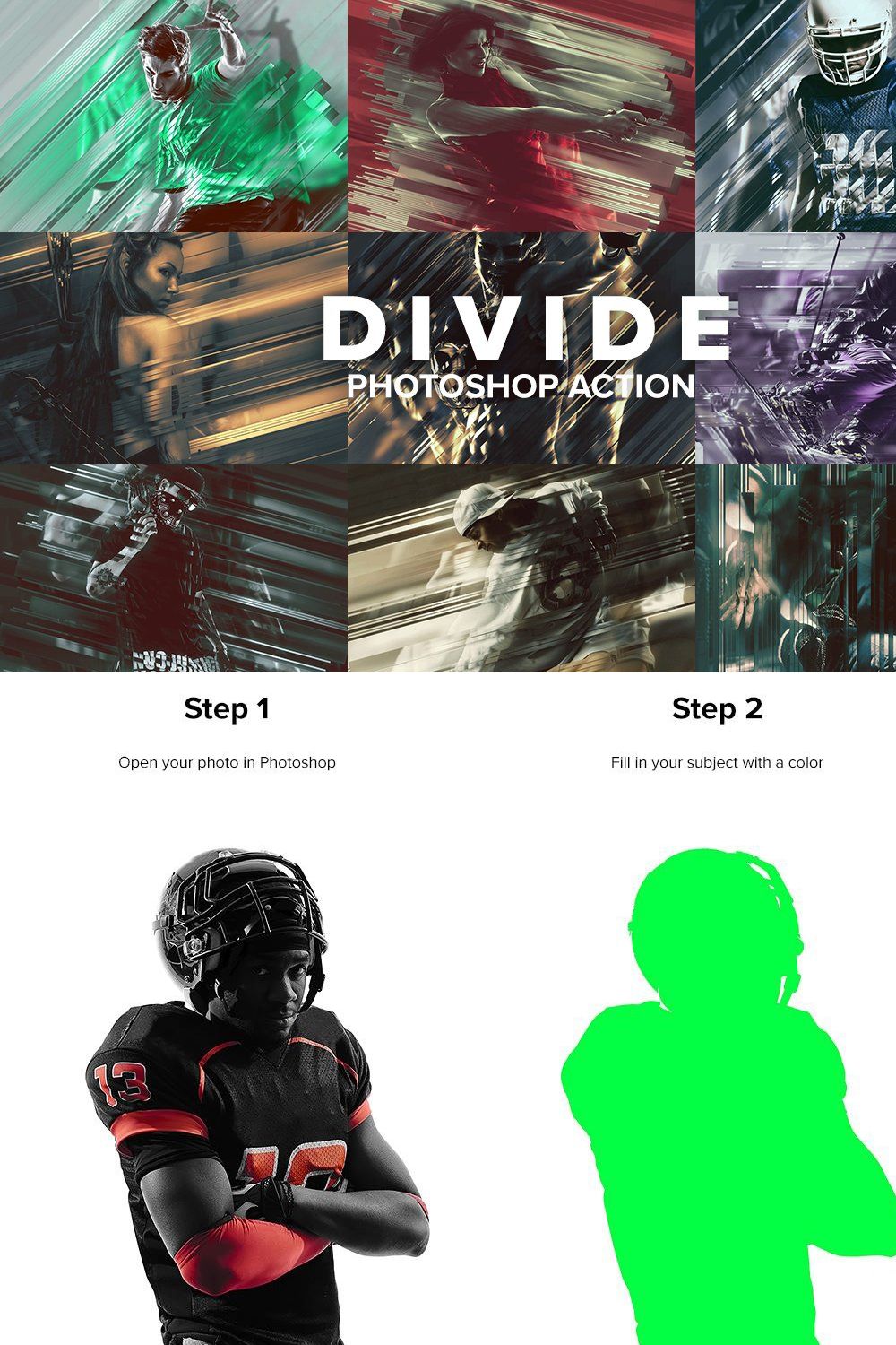 Divide Photoshop Action pinterest preview image.