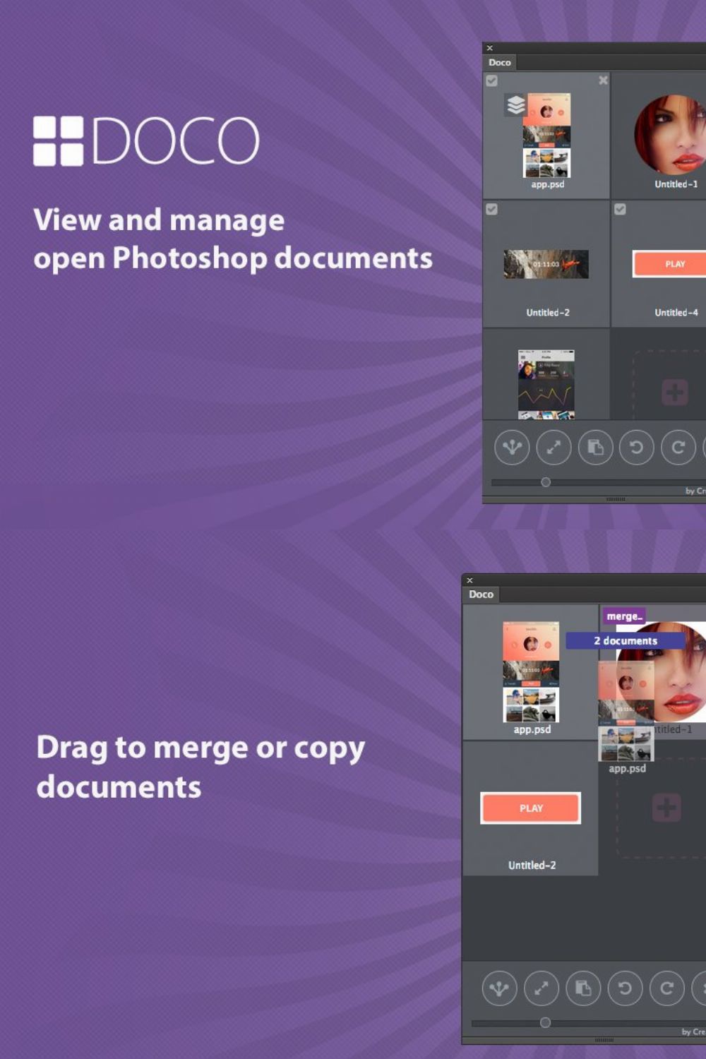 Doco Photoshop documents panel pinterest preview image.