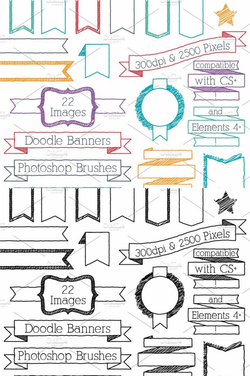 Doodle Banners Photoshop Brushes pinterest preview image.