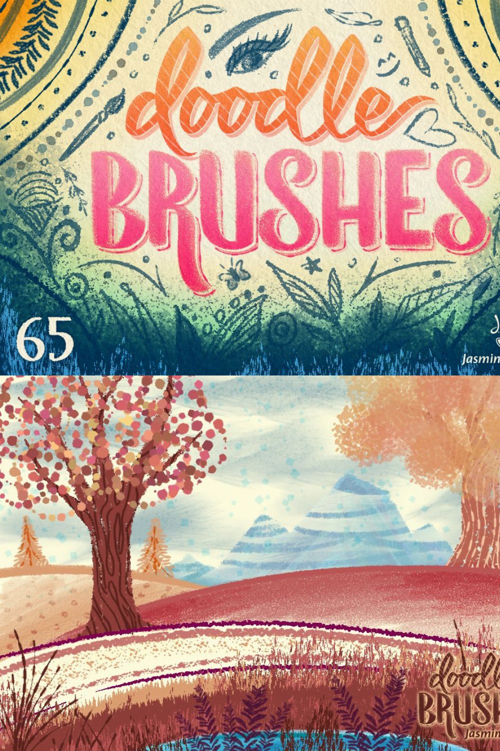 Doodle Brushes for Photoshop pinterest preview image.