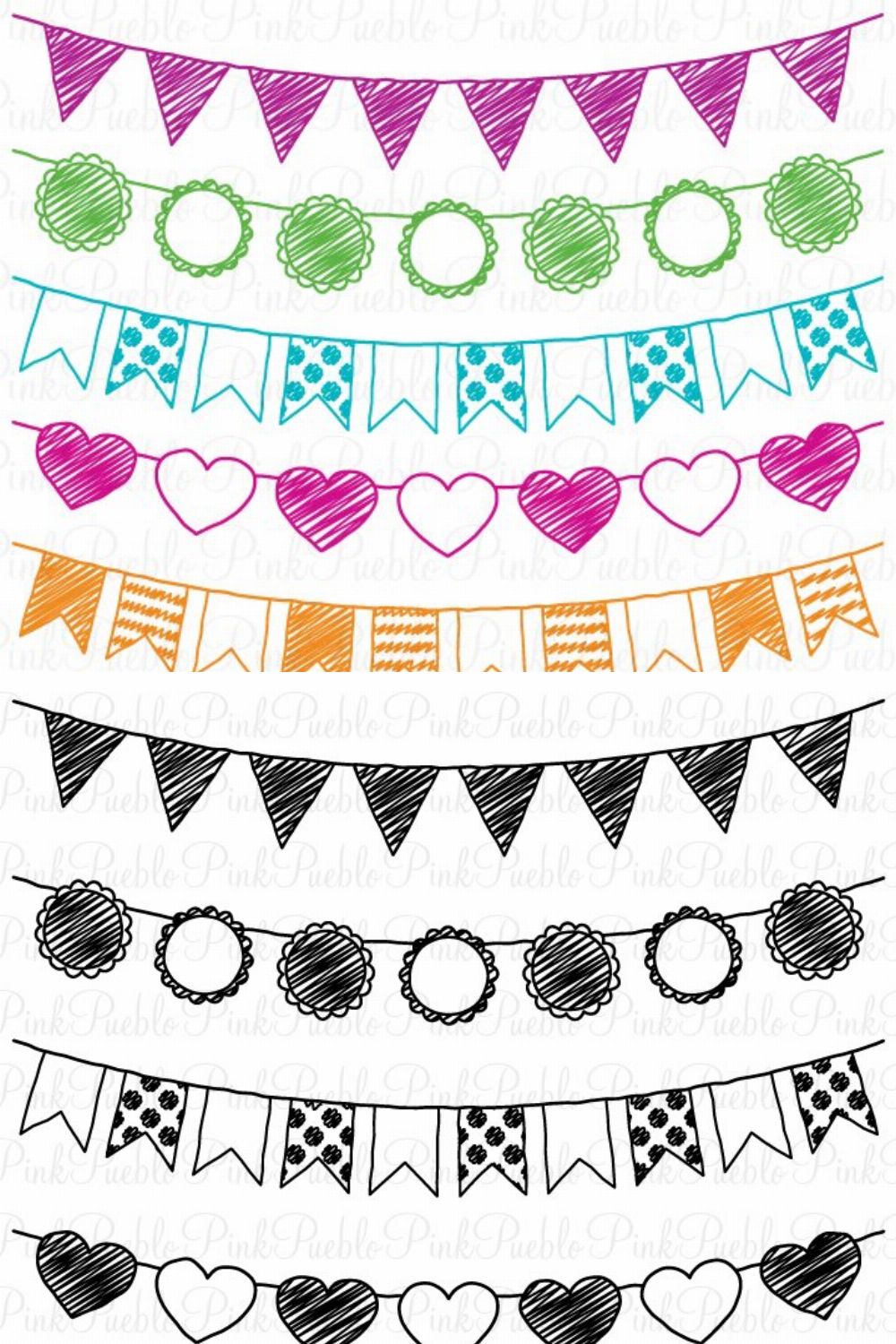 Doodle Bunting Photoshop Brushes pinterest preview image.