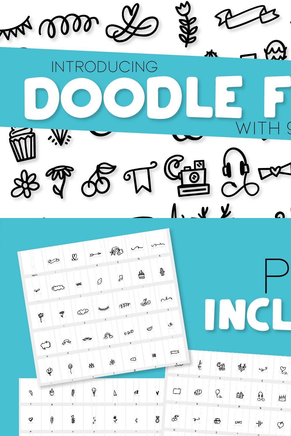 Doodle Font - With 90 Dingbats pinterest preview image.