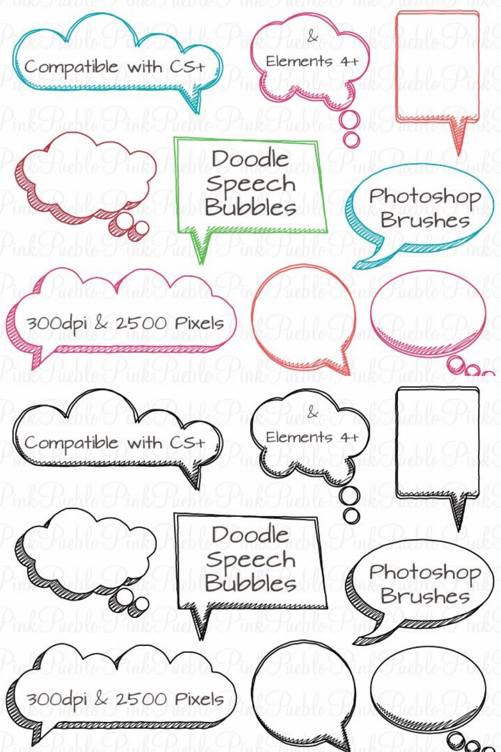 Doodle Speech Bubbles PS Brushes pinterest preview image.