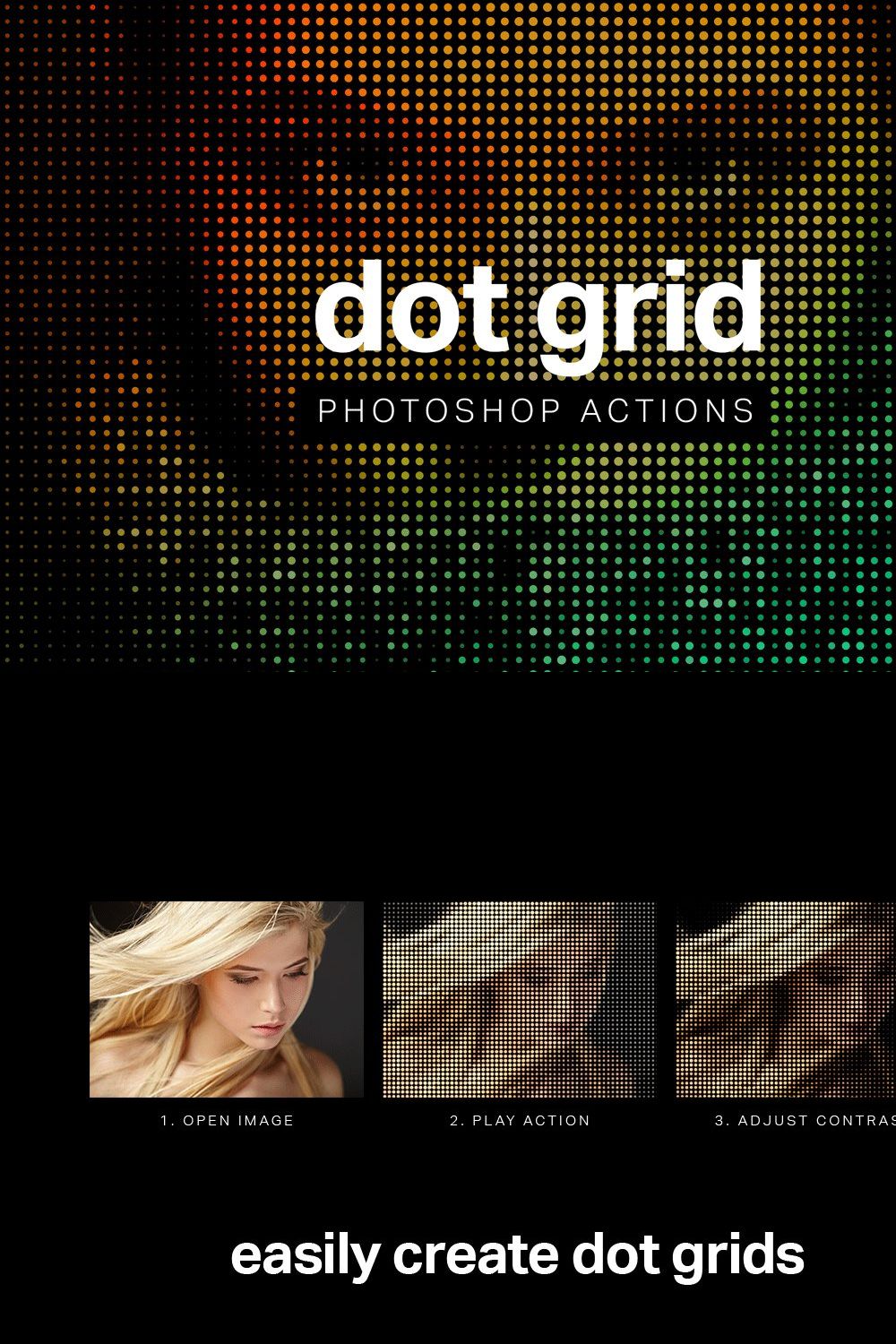 Dot Grid Photoshop Actions pinterest preview image.